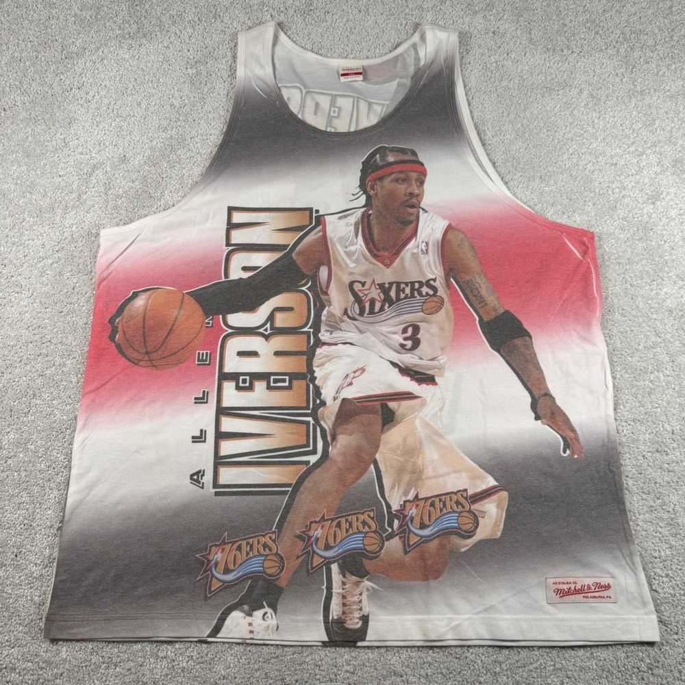 Allen Iverson Philadelphia 76ers Tank Top Mens 3XL All Over Print Mitchell Ness